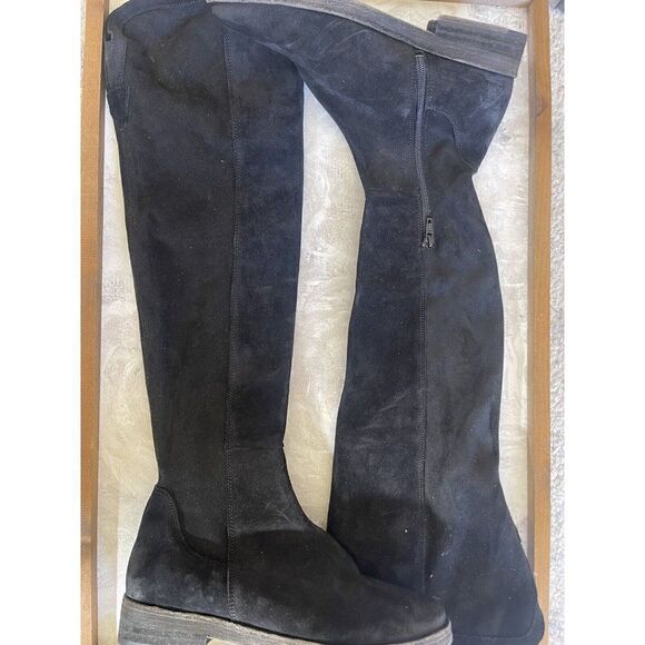NEW FREE PEOPLE Sz 37 7 CARSON OVER THE KNEE STRETCH SUEDE BOOTS BLACK - Picture 6 of 6